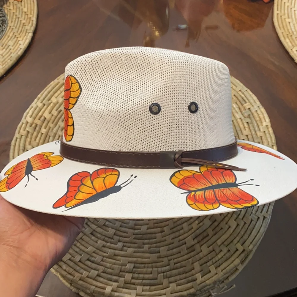 Hand Painted Butterfly Hat New